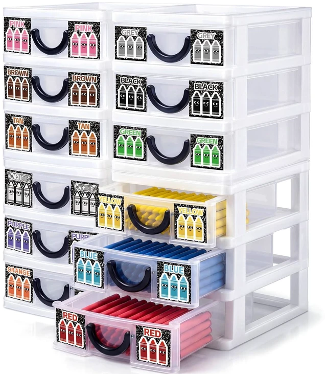 Main image of 12 Pcs/ 4 Pack Plastic Crayon Organizer for Classroom Back to School Crayon Storage Boxes for Marker Pen Art Craft Supplies Crayons Drawer Container for Classroom Office Table with Color Label