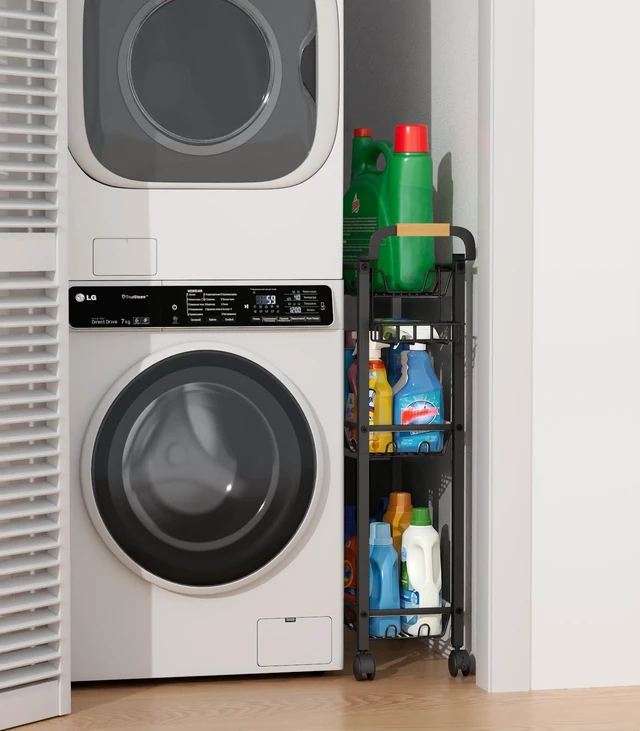 Alt view image 5 of 7 - Laundry Room Cart with Top Detergent Holder, Metal Rolling Storage Cart Between Washer and Dryer, 3 Tier Narrow Laundry Room Organization and Storage with Wheels (Pure Black)