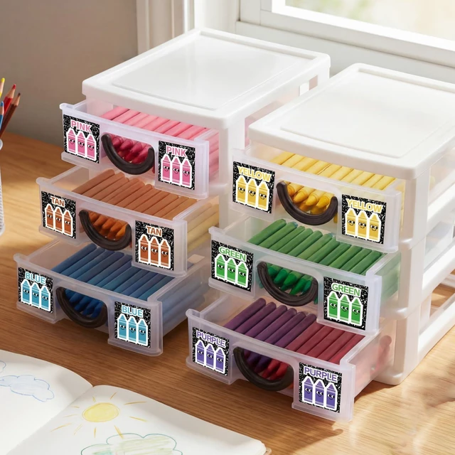 Alt view image 3 of 6 - 12 Pcs/ 4 Pack Plastic Crayon Organizer for Classroom Back to School Crayon Storage Boxes for Marker Pen Art Craft Supplies Crayons Drawer Container for Classroom Office Table with Color Label
