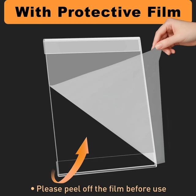 Alt view image 5 of 7 - 30 Pcs Acrylic Sign Holder 8.5 x 11 - No Drilling Vertical Sign Holders with Adhesive, Clear Plastic Frames Paper Display Sign Holder for Office, Home, Store, Restaurant