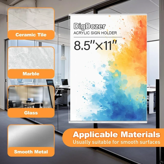 Alt view image 4 of 7 - 30 Pcs Acrylic Sign Holder 8.5 x 11 - No Drilling Vertical Sign Holders with Adhesive, Clear Plastic Frames Paper Display Sign Holder for Office, Home, Store, Restaurant