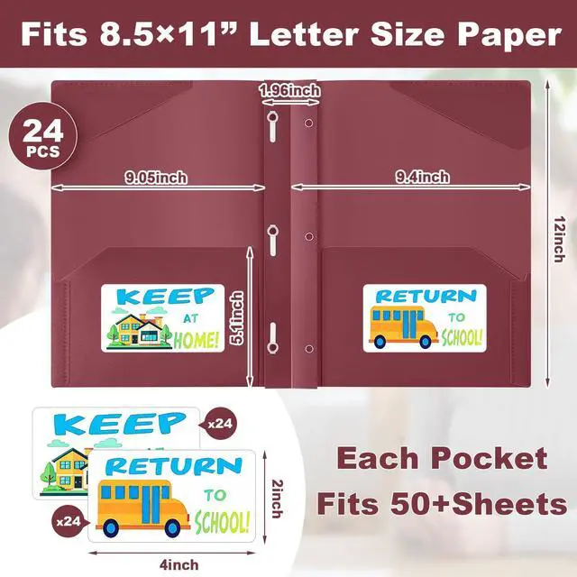 Alt view image 2 of 6 - 24 Set Take Home Folders with Clear Front Pocket, Dark Red School-to-home Communication Folder Bulk for Back to School Classroom, Heavy Duty Plastic Parent-teacher Homework Folders