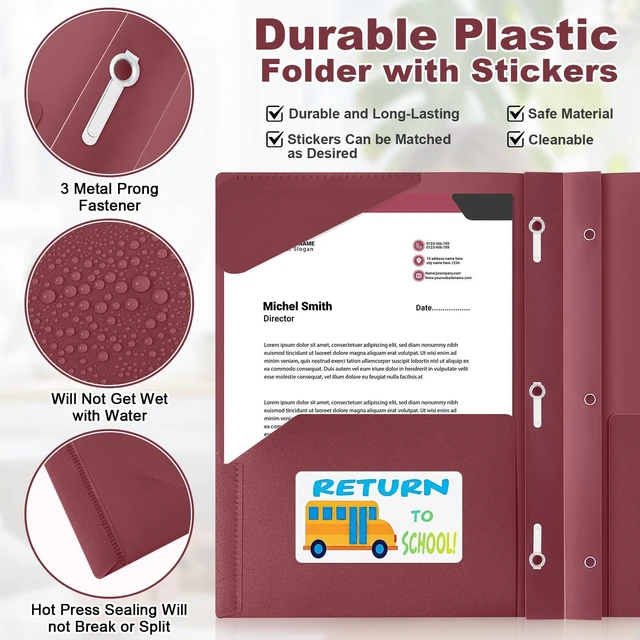 Alt view image 3 of 6 - 24 Set Take Home Folders with Clear Front Pocket, Dark Red School-to-home Communication Folder Bulk for Back to School Classroom, Heavy Duty Plastic Parent-teacher Homework Folders