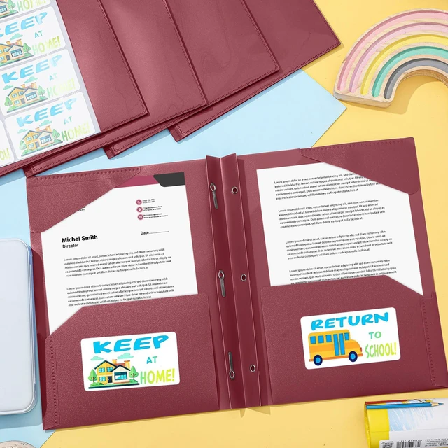 Alt view image 4 of 6 - 24 Set Take Home Folders with Clear Front Pocket, Dark Red School-to-home Communication Folder Bulk for Back to School Classroom, Heavy Duty Plastic Parent-teacher Homework Folders