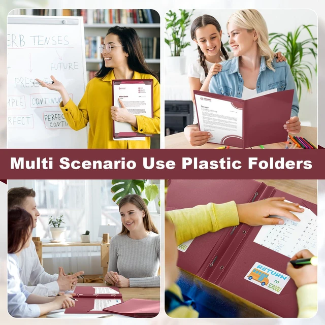 Alt view image 5 of 6 - 24 Set Take Home Folders with Clear Front Pocket, Dark Red School-to-home Communication Folder Bulk for Back to School Classroom, Heavy Duty Plastic Parent-teacher Homework Folders
