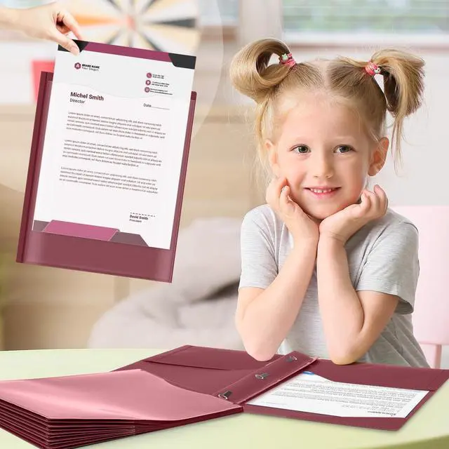 Alt view image 6 of 6 - 24 Set Take Home Folders with Clear Front Pocket, Dark Red School-to-home Communication Folder Bulk for Back to School Classroom, Heavy Duty Plastic Parent-teacher Homework Folders