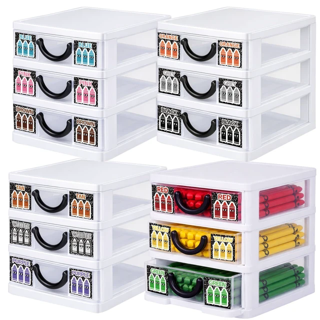 Alt view image 4 of 6 - 12 Pcs/ 4 Pack Plastic Crayon Organizer for Classroom Back to School Crayon Storage Boxes for Marker Pen Art Craft Supplies Crayons Drawer Container for Classroom Office Table with Color Label