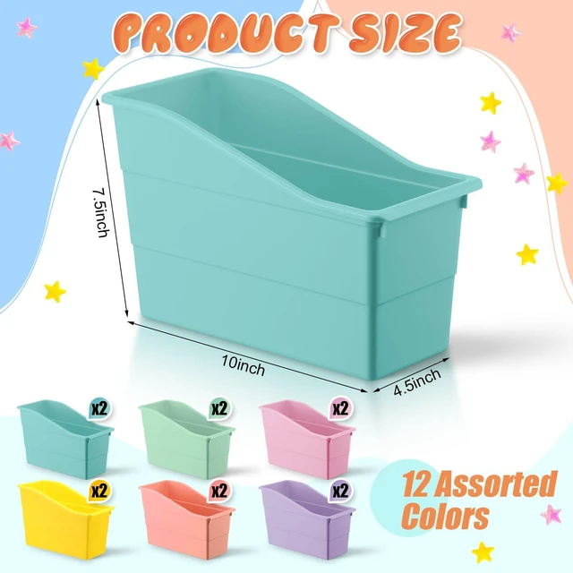Alt view image 2 of 6 - 12 Packs Book Bins for Classroom Plastic Book Binder Holders Vertical Organizer Baskets Storage Boxes for Classroom Library Home Office Organization Stationery Supplies (Pastel Colors)