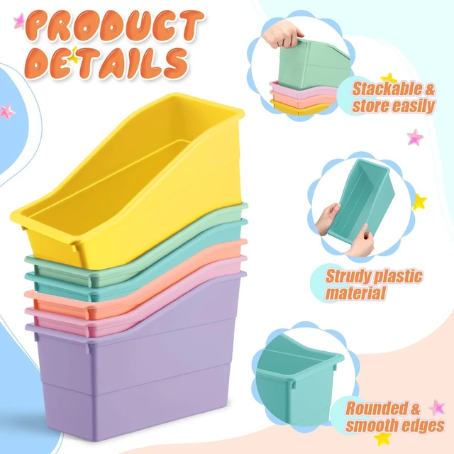 Alt view image 3 of 6 - 12 Packs Book Bins for Classroom Plastic Book Binder Holders Vertical Organizer Baskets Storage Boxes for Classroom Library Home Office Organization Stationery Supplies (Pastel Colors)