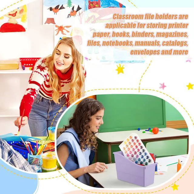 Alt view image 6 of 6 - 12 Packs Book Bins for Classroom Plastic Book Binder Holders Vertical Organizer Baskets Storage Boxes for Classroom Library Home Office Organization Stationery Supplies (Pastel Colors)