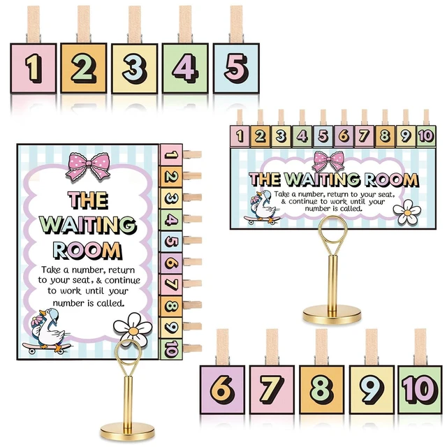 Main image of 23 Pcs Silly Goose Pastel Waiting Room Sign with Number Clips Wooden Clips with Holder, Classroom Management Tool for Teachers, Back to School Organization, Pastel Themed Behavior Chart