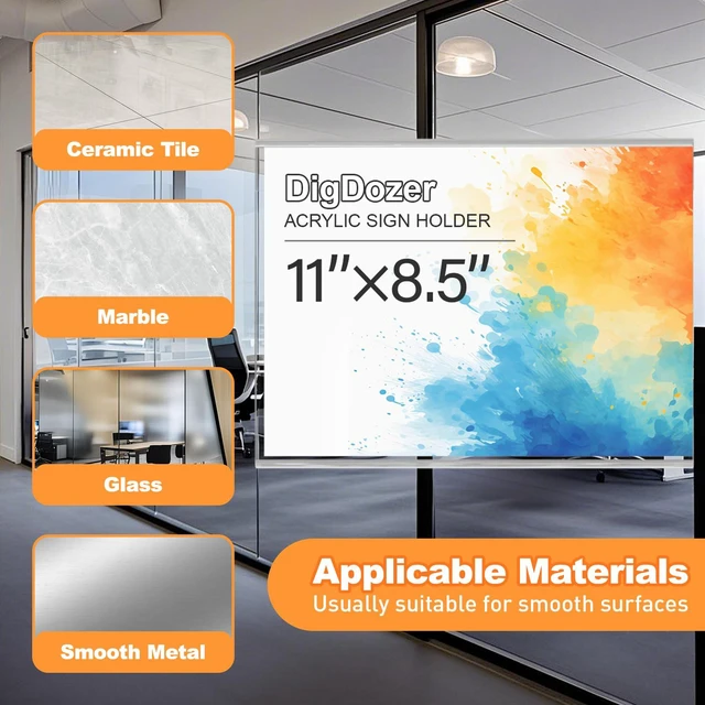 Alt view image 4 of 7 - 20 Pcs Acrylic Sign Holder 11 x 8.5 - No Drilling Horizontal Sign Holders with Adhesive, Clear Plastic Frames Paper Display Sign Holder for Office, Home, Store, Restaurant