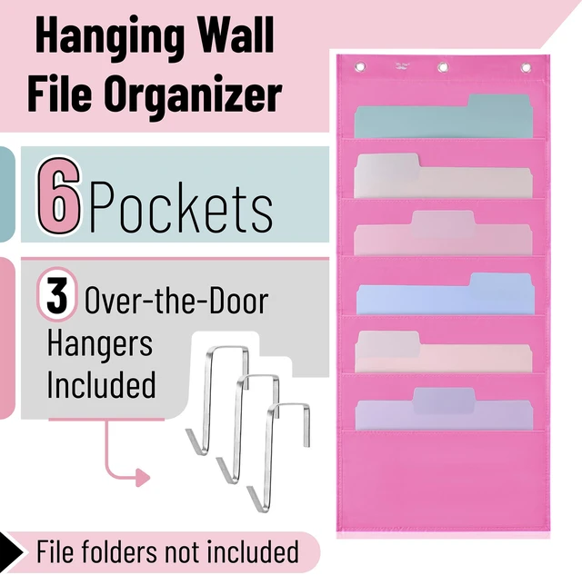 Alt view image 2 of 7 - Hanging Wall File Organizer, 6 Pocket, Pink 3 Overdoor Hangers Included, Over The Door File Organizer, Hanging Folder Organizer, Wall Folder Organizer
