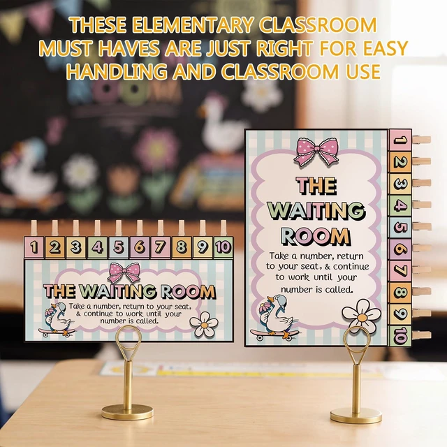 Alt view image 2 of 6 - 23 Pcs Silly Goose Pastel Waiting Room Sign with Number Clips Wooden Clips with Holder, Classroom Management Tool for Teachers, Back to School Organization, Pastel Themed Behavior Chart