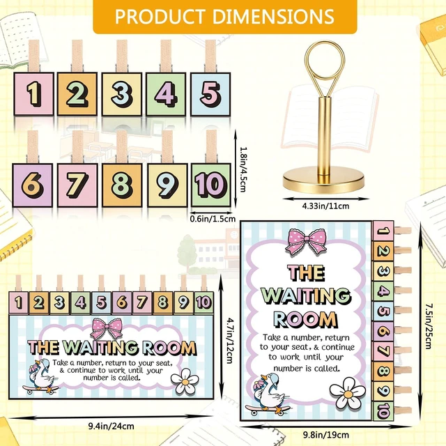 Alt view image 3 of 6 - 23 Pcs Silly Goose Pastel Waiting Room Sign with Number Clips Wooden Clips with Holder, Classroom Management Tool for Teachers, Back to School Organization, Pastel Themed Behavior Chart