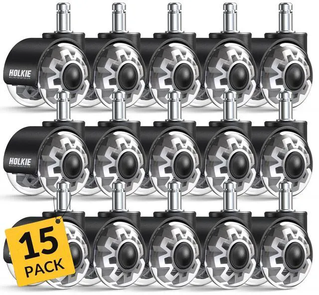 Main image of Office Chair Wheels Set of 15 Replacement 2 Inch Dual Casters - Universal Fit 11mm Rubber Smooth Quiet Rolling Casters - for Hardwood Floors Carpet Computer Grey
