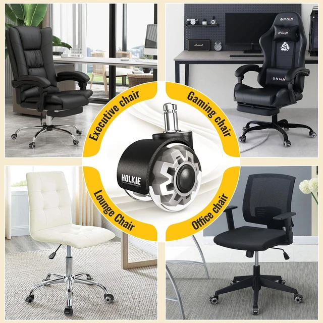 Alt view image 3 of 7 - Office Chair Wheels Set of 30 Replacement 2 Inch Dual Casters - Universal Fit 11mm Rubber Smooth Quiet Rolling Casters - for Hardwood Floors Carpet Computer Grey