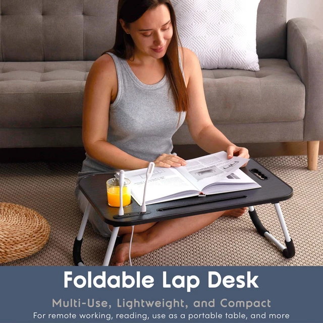 Alt view image 2 of 7 - Laptop Lap Desk, Bed Tray with USB Port Laptop Stand for Bed 24"x16" Adjustable Lap Desk for Laptop with Foldable Legs for Easy Storage, Tablet Slot & Cup Holder, Space Saving Couch & Bed Desk