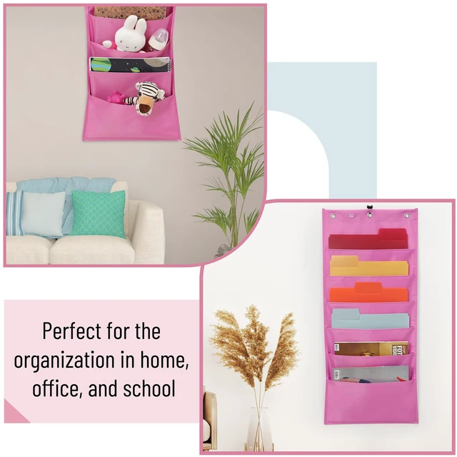 Alt view image 7 of 7 - Hanging Wall File Organizer, 6 Pocket, Pink 3 Overdoor Hangers Included, Over The Door File Organizer, Hanging Folder Organizer, Wall Folder Organizer