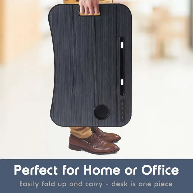 Alt view image 4 of 7 - Laptop Lap Desk, Bed Tray with USB Port Laptop Stand for Bed 24"x16" Adjustable Lap Desk for Laptop with Foldable Legs for Easy Storage, Tablet Slot & Cup Holder, Space Saving Couch & Bed Desk