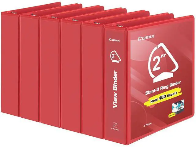 Main image of Sturdy 2 Inch Slant-D Ring 3 Ring Binder with Clear View Cover 2"Heavy Duty Slant-D Ring,PVC-Free 2.4mm Board,Holds 225 Letter Sheets,Commercial Bulk for Corporate Offices,6 Pack (Red)