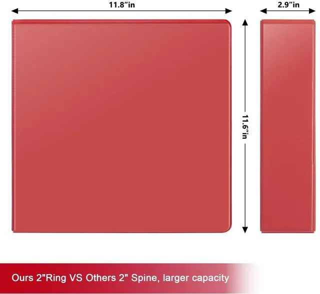 Alt view image 2 of 7 - Sturdy 2 Inch Slant-D Ring 3 Ring Binder with Clear View Cover 2"Heavy Duty Slant-D Ring,PVC-Free 2.4mm Board,Holds 225 Letter Sheets,Commercial Bulk for Corporate Offices,6 Pack (Red)