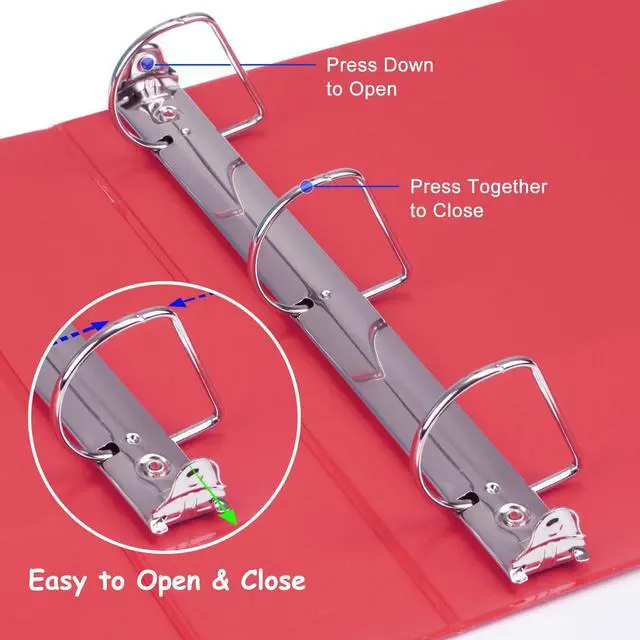 Alt view image 3 of 7 - Sturdy 2 Inch Slant-D Ring 3 Ring Binder with Clear View Cover 2"Heavy Duty Slant-D Ring,PVC-Free 2.4mm Board,Holds 225 Letter Sheets,Commercial Bulk for Corporate Offices,6 Pack (Red)