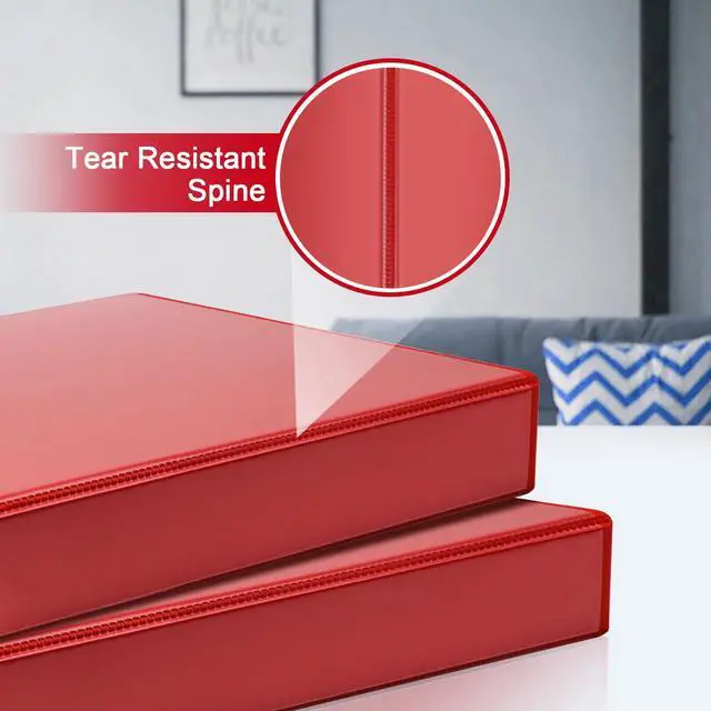 Alt view image 6 of 7 - Sturdy 2 Inch Slant-D Ring 3 Ring Binder with Clear View Cover 2"Heavy Duty Slant-D Ring,PVC-Free 2.4mm Board,Holds 225 Letter Sheets,Commercial Bulk for Corporate Offices,6 Pack (Red)
