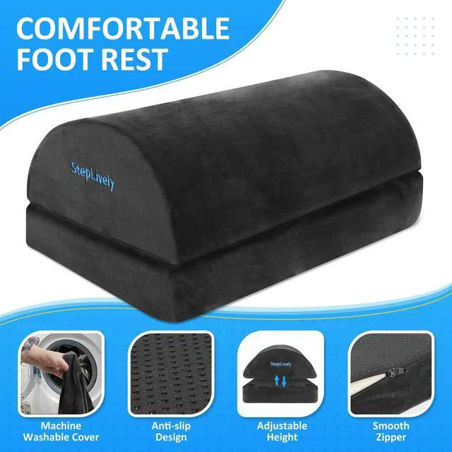 Alt view image 2 of 7 - Foot Rest for Under Desk at Work, 2 Heights Foot Stool, Gray Comfortable Office Desk Accessories with 2 Adjustable Heights, Washable Cover, Footrest for Office, Home and Car Foot Support