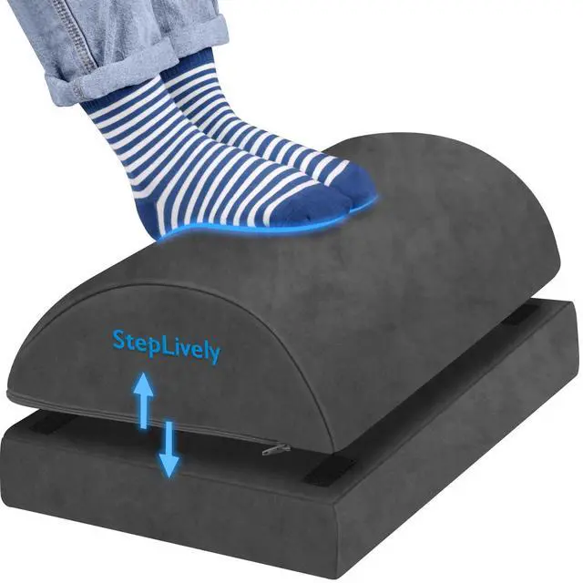 Main image of Foot Rest for Under Desk at Work, 2 Heights Foot Stool, Gray Comfortable Office Desk Accessories with 2 Adjustable Heights, Washable Cover, Footrest for Office, Home and Car Foot Support