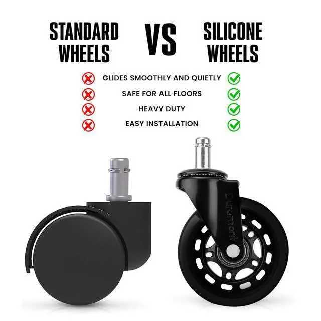 Alt view image 2 of 7 - Office Chair Wheels - Set of 5 Rollerblade-Style Caster Wheels, Smooth & Quiet Rolling, Protects Hardwood Floors & Carpets, Universal Fit, Durable and Long-Lasting - Black