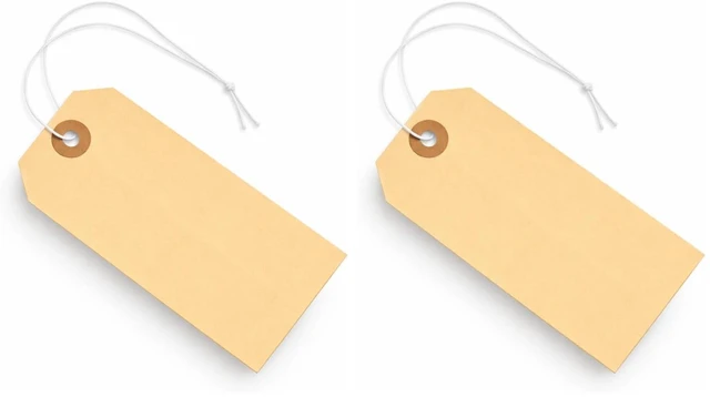 Main image of Tags with Elastic String Attached - #5, 4 3/4" x 2 3/8" Box of 200 Manila Paper Label Tags with Elastic Loop and Reinforced Hole (Pack of 2)