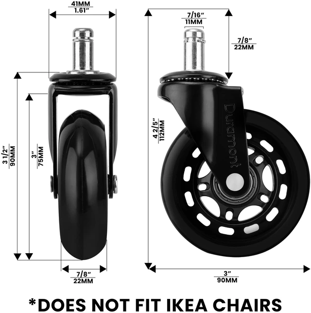 Alt view image 6 of 7 - Office Chair Wheels - Set of 5 Rollerblade-Style Caster Wheels, Smooth & Quiet Rolling, Protects Hardwood Floors & Carpets, Universal Fit, Durable and Long-Lasting - Black