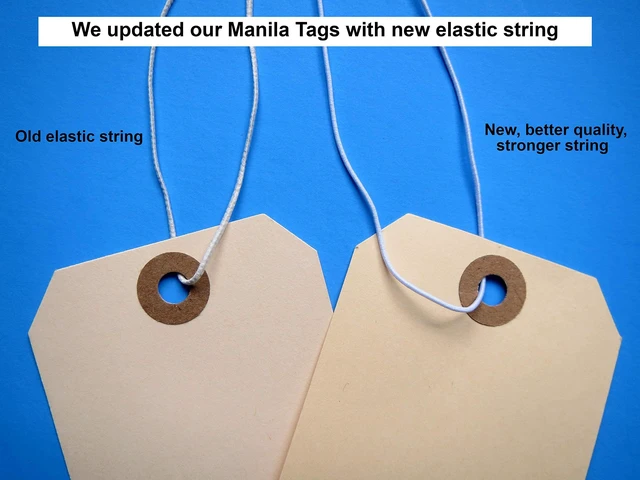 Alt view image 2 of 7 - Tags with Elastic String Attached - #5, 4 3/4" x 2 3/8" Box of 200 Manila Paper Label Tags with Elastic Loop and Reinforced Hole (Pack of 2)