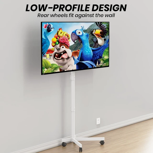 Alt view image 5 of 7 - Rolling TV Stand for 20-60 Inch LCD LED Flat/Curved TVs/Screens 2 Height Adjustable Mobile TV Floor Stand with Locking Wheels up to 88Lbs, Outdoor Tilt TV Cart Max VESA 400x400mm, White