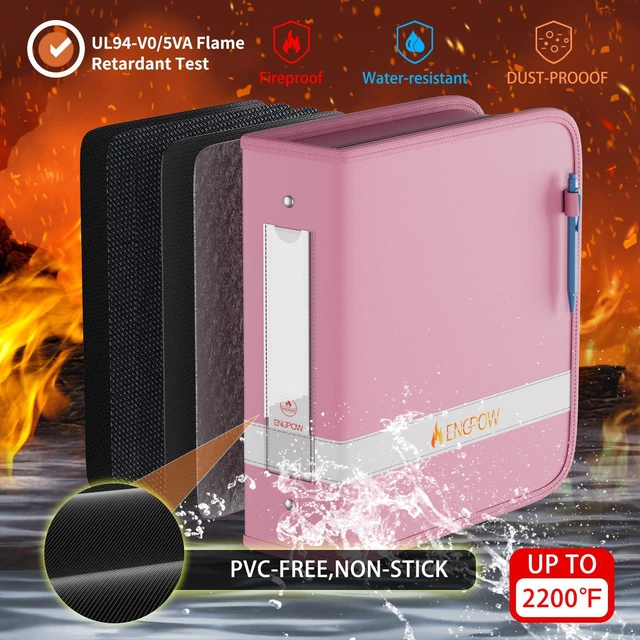Alt view image 2 of 7 - 3 Ring Binder,Fireproof 3" D Ring Organizer with Zipper & Pockets Holds 750 Sheets,Non-Stick,PVC-Free,Compatible with Sheet Protectors,Durable School Office Home Safe Storage for Paper,Pink
