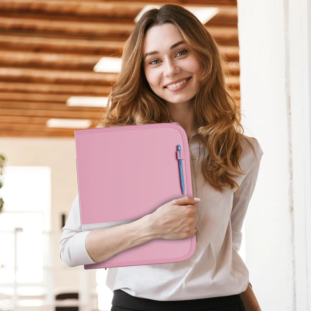 Alt view image 7 of 7 - 3 Ring Binder,Fireproof 3" D Ring Organizer with Zipper & Pockets Holds 750 Sheets,Non-Stick,PVC-Free,Compatible with Sheet Protectors,Durable School Office Home Safe Storage for Paper,Pink