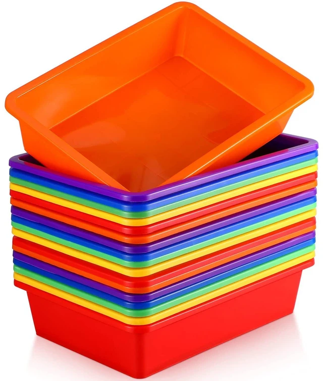 Main image of 18 Pcs Flat Storage Organizer Bins Paper Tray Classroom,Colorful Plastic Baskets, Letter Size, for Art Pencil Book Organization, for School Office Teacher
