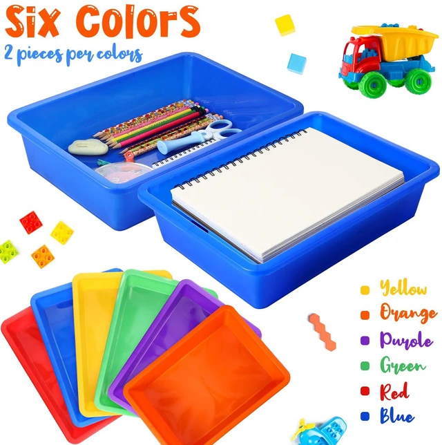 Alt view image 4 of 6 - 18 Pcs Flat Storage Organizer Bins Paper Tray Classroom,Colorful Plastic Baskets, Letter Size, for Art Pencil Book Organization, for School Office Teacher