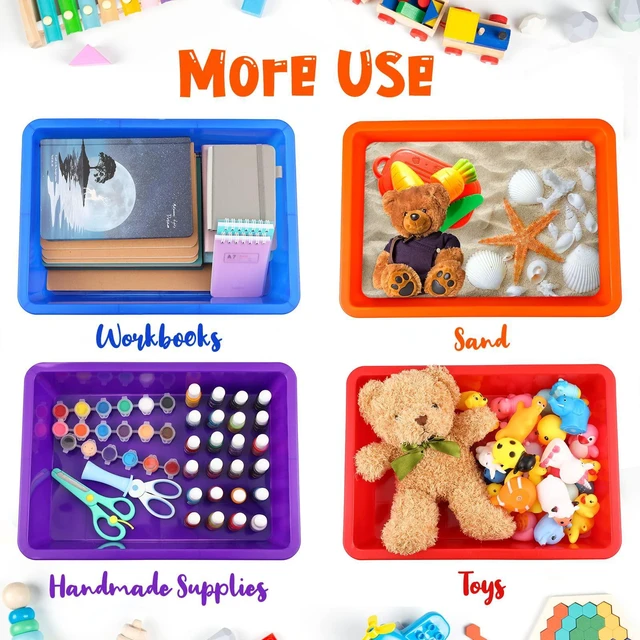 Alt view image 5 of 6 - 18 Pcs Flat Storage Organizer Bins Paper Tray Classroom,Colorful Plastic Baskets, Letter Size, for Art Pencil Book Organization, for School Office Teacher
