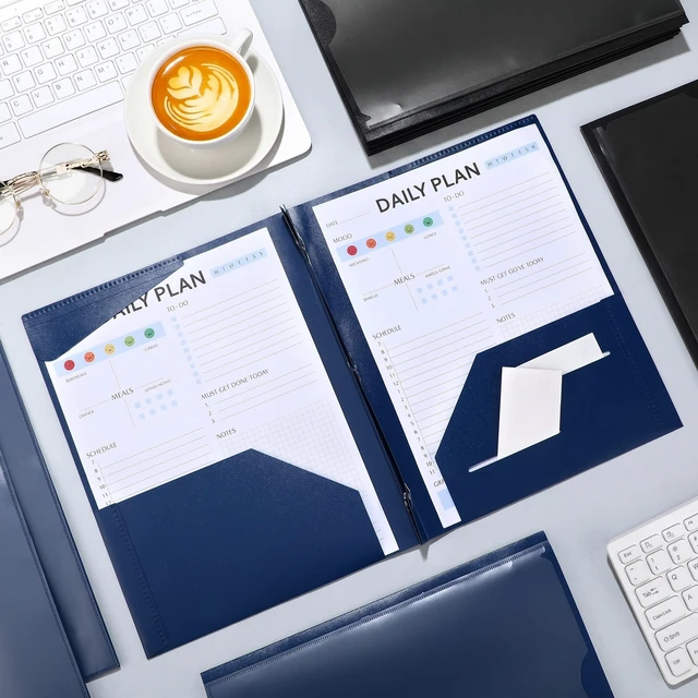 Alt view image 4 of 6 - 48 Plastic Folders with 3 Prongs Bulk, Navy Blue,Black Heavy Duty Folders with Clear Front Pockets and Card Slots Folder with Fasteners Fit Letter-size Paper for Work School Office