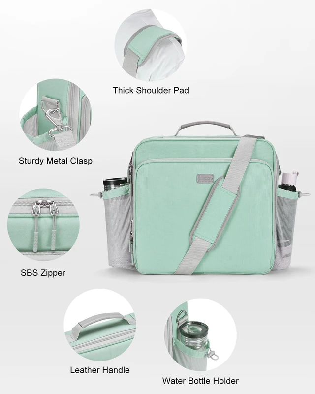 Alt view image 2 of 7 - 3 Inch 3-Ring Zipper Binder with Water Bottle Holder and Handle D-Ring Zip Up Binder with Shoulder Strap, 700 Sheet Capacity, Compatible with 13" MacBook/Tablet, for School, Office, Green