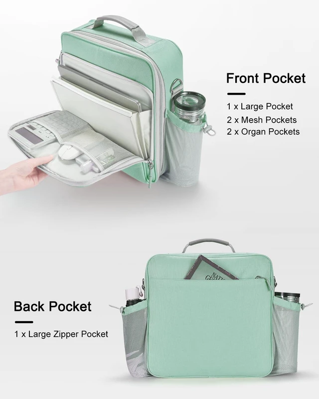 Alt view image 4 of 7 - 3 Inch 3-Ring Zipper Binder with Water Bottle Holder and Handle D-Ring Zip Up Binder with Shoulder Strap, 700 Sheet Capacity, Compatible with 13" MacBook/Tablet, for School, Office, Green