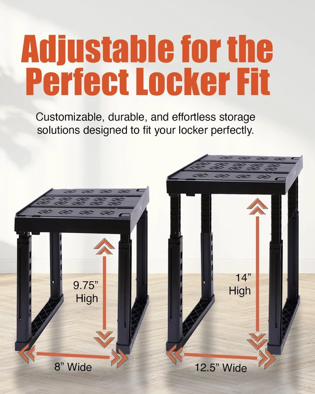 Alt view image 2 of 7 - Locker Organizer Shelf Adjustable Width and Height, Stackable, Ideal Locker Shelf for School, Office, Gym Lockers, or Even Kitchen Cabinets & Under Sink Organization (Black 1 Pack)