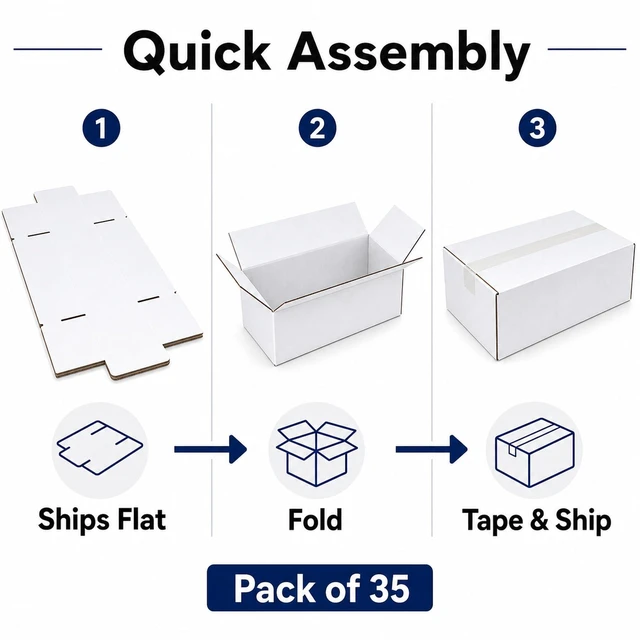 Alt view image 4 of 6 - 10x6x6 White Shipping Boxes for Small Business, Packing, Set of 35 Sturdy ECT 32 Corrugated Cardboard Mailer boxes, Easy Assembly, Recyclable for Mailing, Ecommerce Packing & Gift Packaging