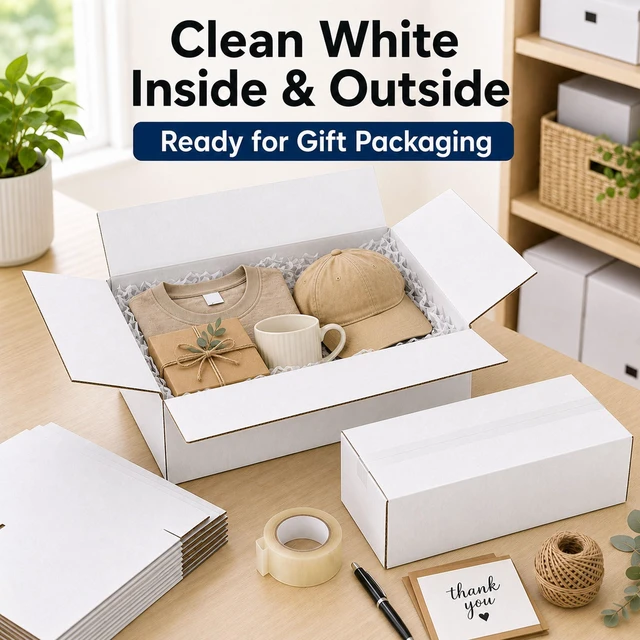 Alt view image 5 of 6 - 10x6x6 White Shipping Boxes for Small Business, Packing, Set of 35 Sturdy ECT 32 Corrugated Cardboard Mailer boxes, Easy Assembly, Recyclable for Mailing, Ecommerce Packing & Gift Packaging