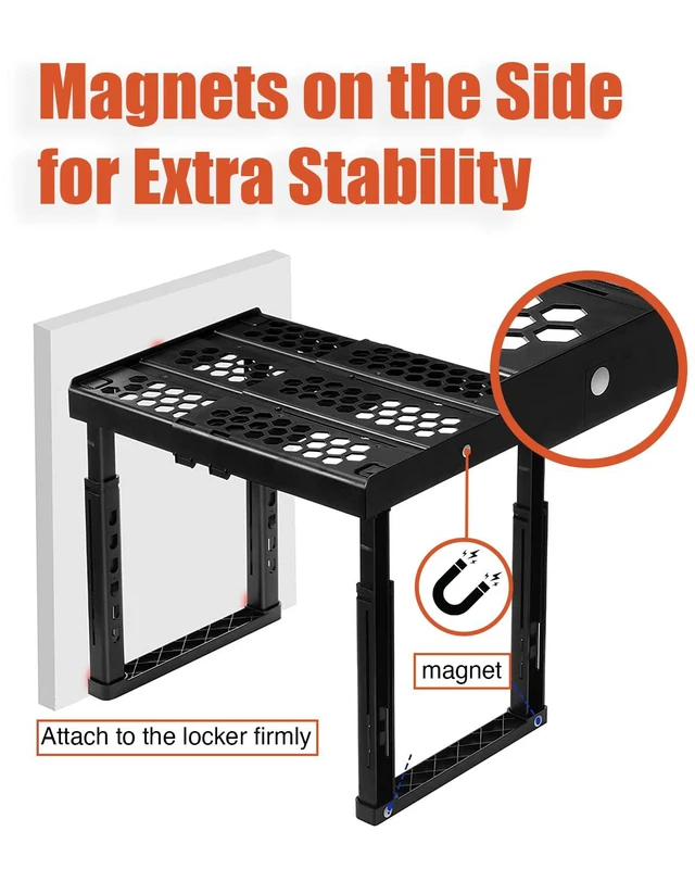 Alt view image 6 of 7 - Locker Organizer Shelf Adjustable Width and Height, Stackable, Ideal Locker Shelf for School, Office, Gym Lockers, or Even Kitchen Cabinets & Under Sink Organization (Black 1 Pack)