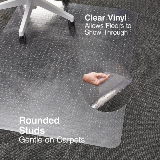 Alt view image 3 of 5 - Office Chair Mat, Clear Floor Mats, Medium-Pile Carpets, 60 x 46 Inch, Smooth Glide Smooth-glide protection for desk chairs on medium-pile carpeted floors