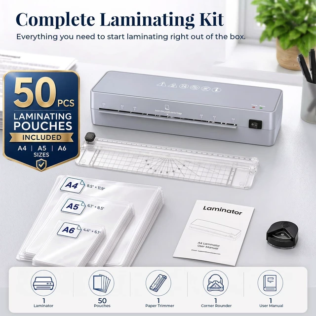 Alt view image 2 of 7 - Laminator Machine 9-Inch - 5-in-1 Thermal Laminator Kit with 50 Laminating Sheets, Fast Warm-Up, Paper Trimmer & Corner Rounder for Photos, Documents, Home, School & Office