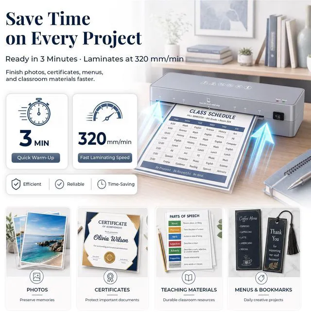 Alt view image 3 of 7 - Laminator Machine 9-Inch - 5-in-1 Thermal Laminator Kit with 50 Laminating Sheets, Fast Warm-Up, Paper Trimmer & Corner Rounder for Photos, Documents, Home, School & Office